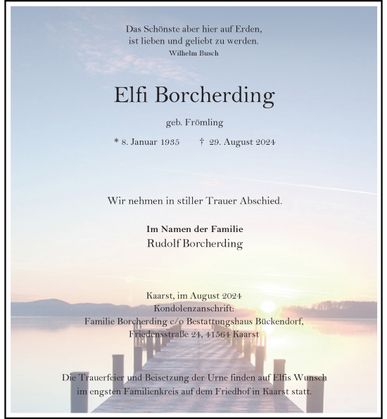 Traueranzeige von Elfi Borcherding von Rheinische Post