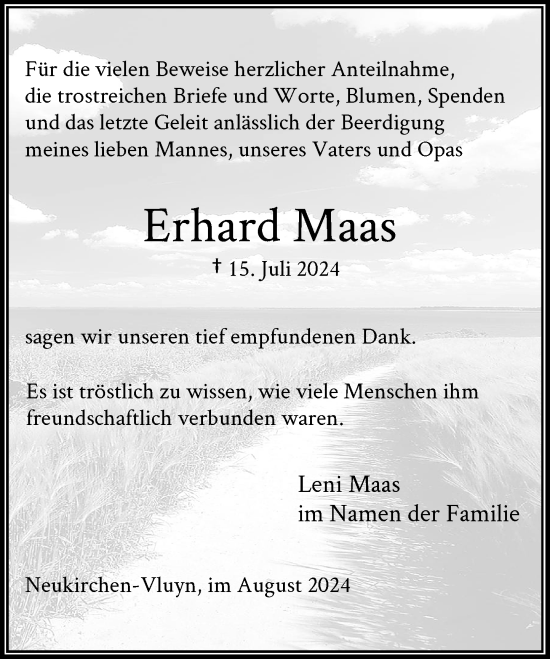 Traueranzeige von Erhard Maas von Rheinische Post