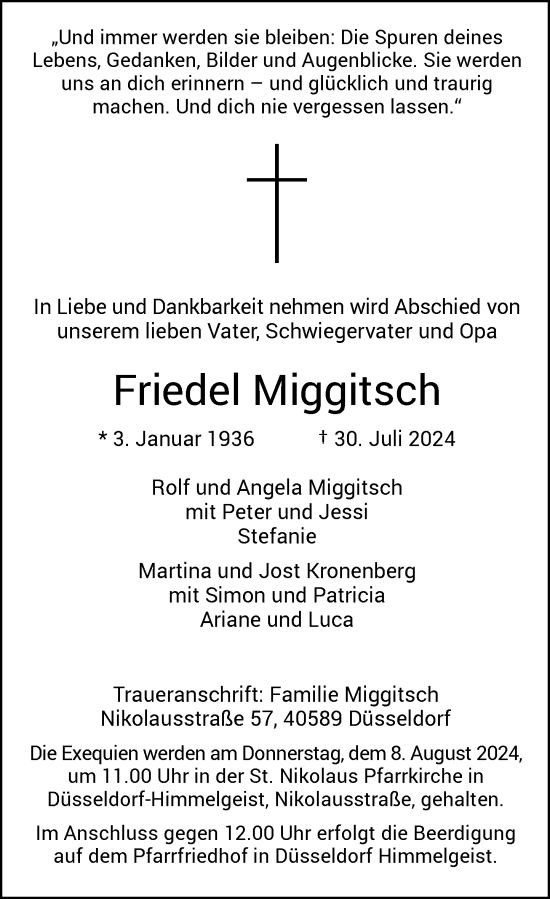 Traueranzeige von Friedel Miggitsch von Rheinische Post