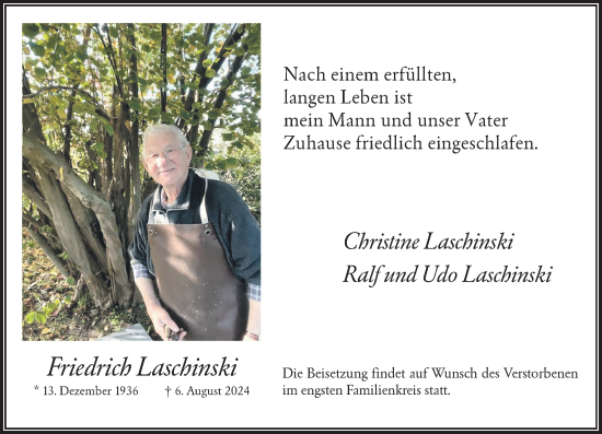 Traueranzeige von Friedrich Laschinski von Rheinische Post