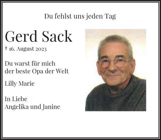 Traueranzeige von Gerd Sack von Rheinische Post