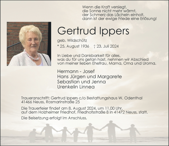 Traueranzeige von Gertrud Ippers von Rheinische Post