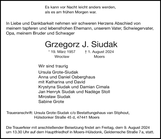 Traueranzeige von Grzegorz J. Siudak von Rheinische Post