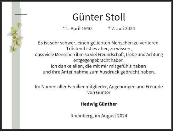 Traueranzeige von Günter Stoll von Rheinische Post