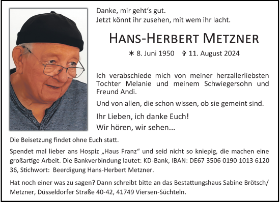 Traueranzeige von Hans-Herbert Metzner von Rheinische Post