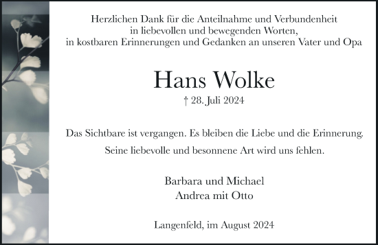 Traueranzeige von Hans Wolke von Rheinische Post