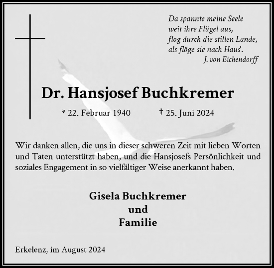 Traueranzeige von Hansjosef Buchkremer von Rheinische Post