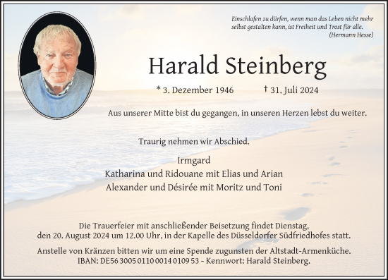 Traueranzeige von Harald Steinberg von Rheinische Post