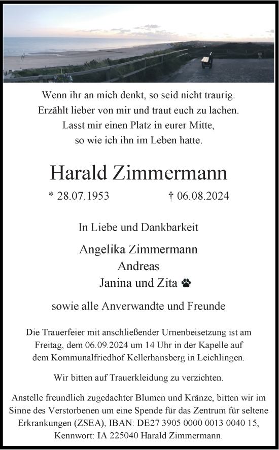 Traueranzeige von Harald Zimmermann von Rheinische Post