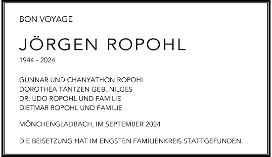 Traueranzeige von Jörgen Ropohl von Rheinische Post