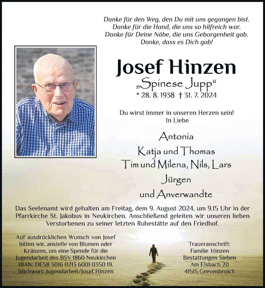  Traueranzeige für Josef Hinzen vom 03.08.2024 aus Rheinische Post