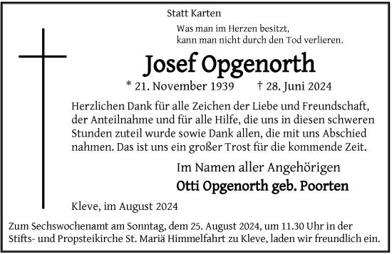 Traueranzeige von Josef Opgenorth von Rheinische Post