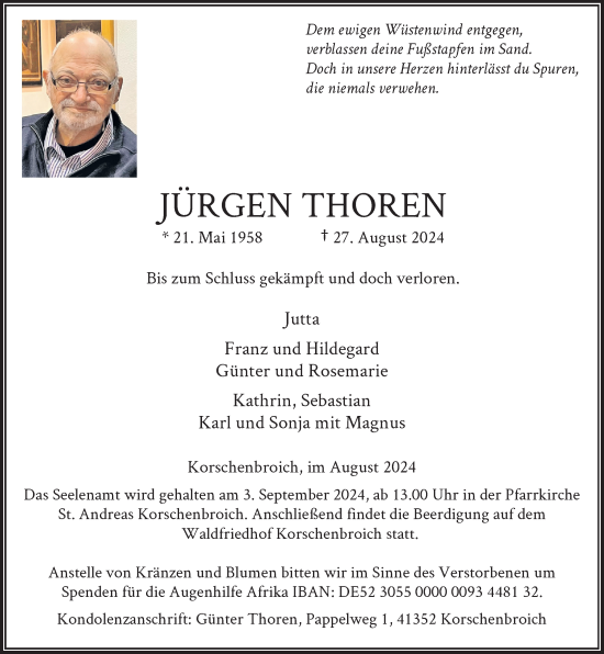 Traueranzeige von Jürgen Thoren von Rheinische Post