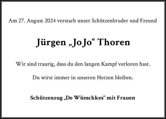 Traueranzeige von Jürgen Thoren von Rheinische Post