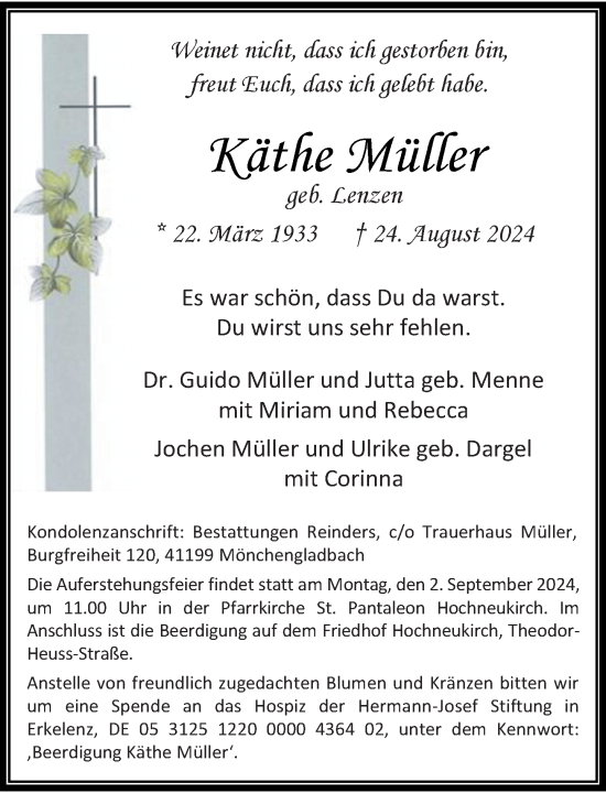 Traueranzeige von Käthe Müller von Rheinische Post