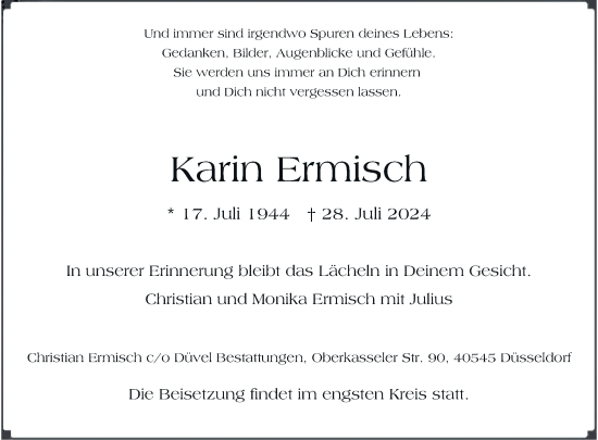 Traueranzeige von Karin Ermisch von Rheinische Post