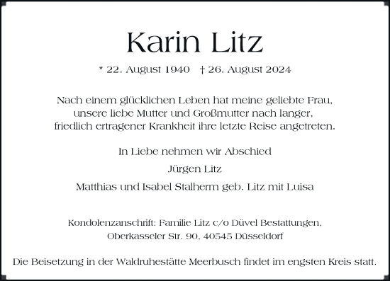 Traueranzeige von Karin Litz von Rheinische Post