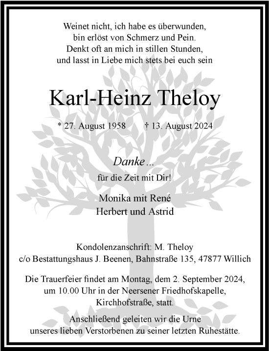 Traueranzeige von Karl-Heinz Theloy von Rheinische Post