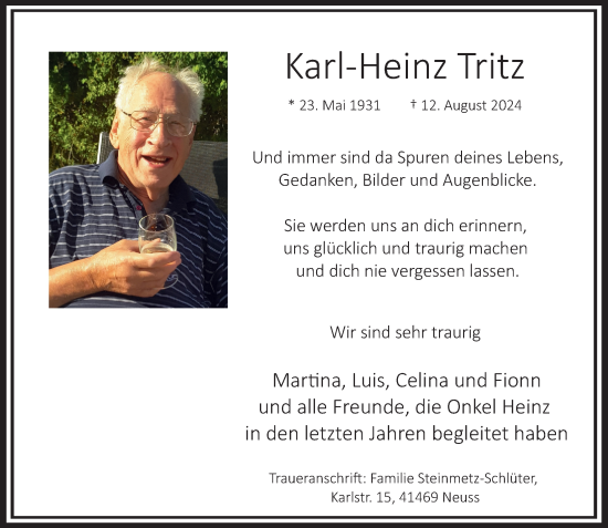 Traueranzeige von Karl-Heinz Tritz von Rheinische Post