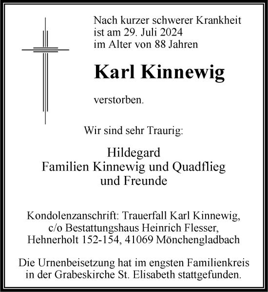 Traueranzeige von Karl Kinnewig von Rheinische Post