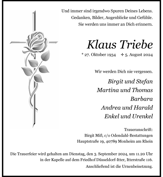 Traueranzeige von Klaus Triebe von Rheinische Post