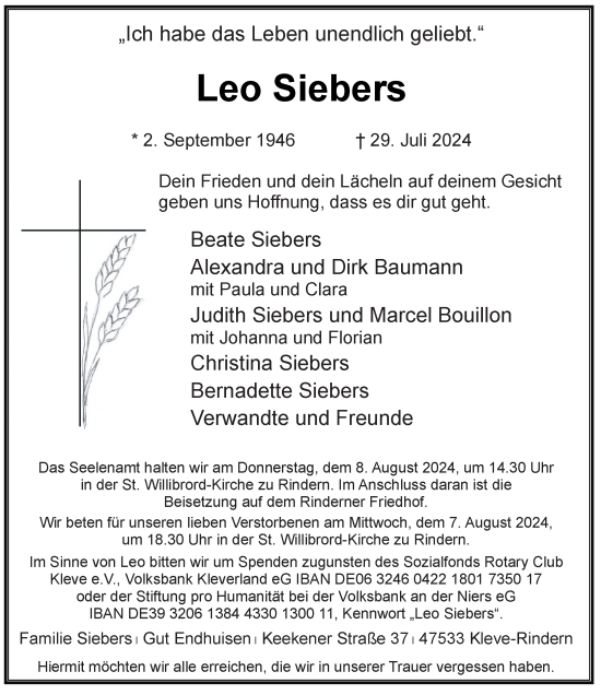 Traueranzeige von Leo Siebers von Rheinische Post