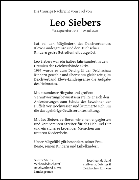 Traueranzeige von Leo Siebers von Rheinische Post