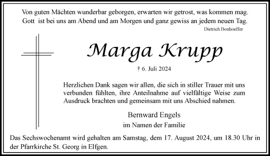 Traueranzeige von Marga Krupp von Rheinische Post