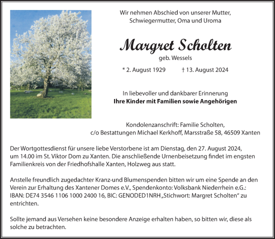 Traueranzeige von Margret Scholten von Rheinische Post