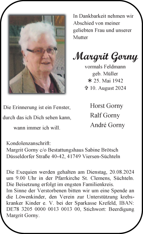 Traueranzeige von Margrit Gorny von Rheinische Post