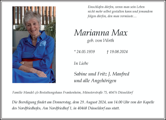 Traueranzeige von Marianna Max von Rheinische Post