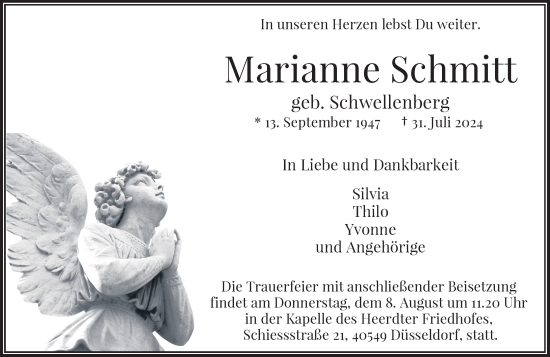 Traueranzeige von Marianne Schmitt von Rheinische Post