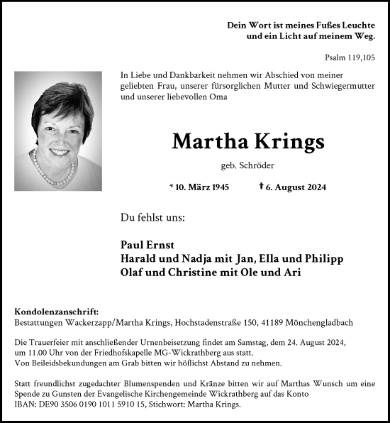 Traueranzeige von Martha Krings von Rheinische Post