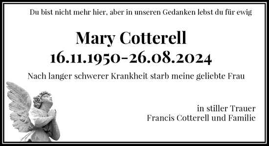 Traueranzeige von Mary Cotterell von Rheinische Post