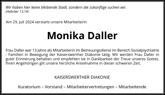 Traueranzeige von Monika Daller von Rheinische Post