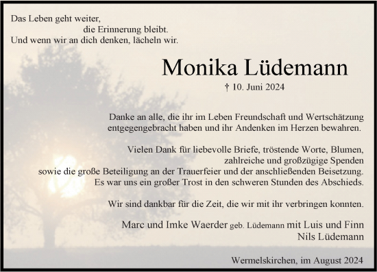 Traueranzeige von Monika Lüdemann von Rheinische Post