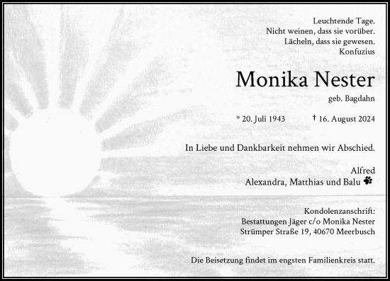 Traueranzeige von Monika Nester von Rheinische Post