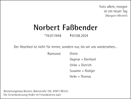 Traueranzeige von Norbert Faßbender von Rheinische Post