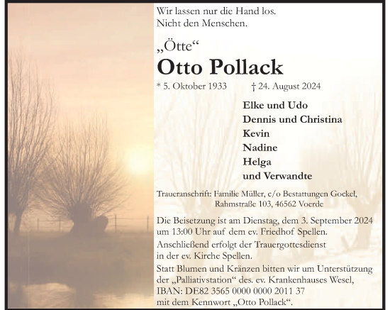 Traueranzeige von Otto Pollack von Rheinische Post