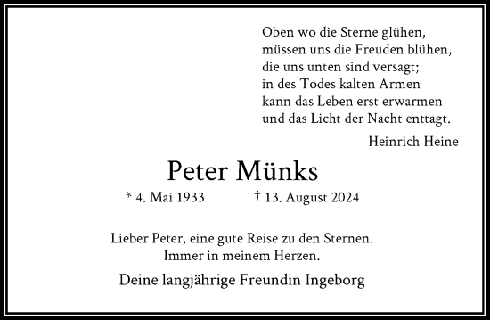 Traueranzeige von Peter Münks von Rheinische Post