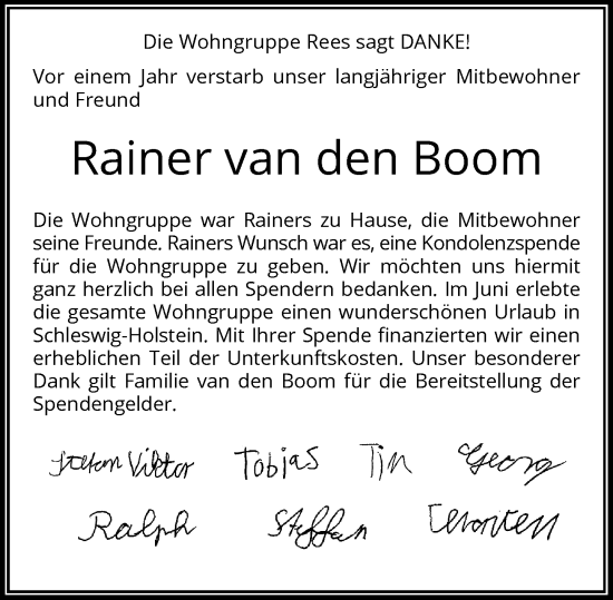 Traueranzeige von Rainer van den Boom von Rheinische Post