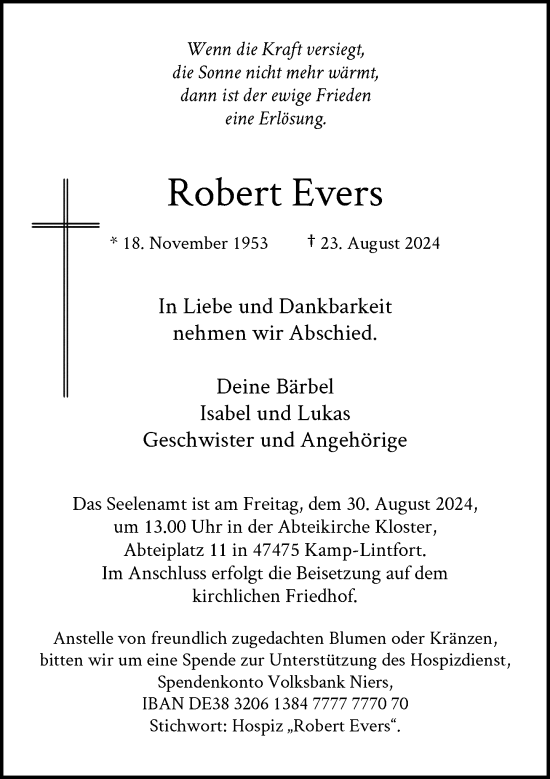 Traueranzeige von Robert Evers von Rheinische Post