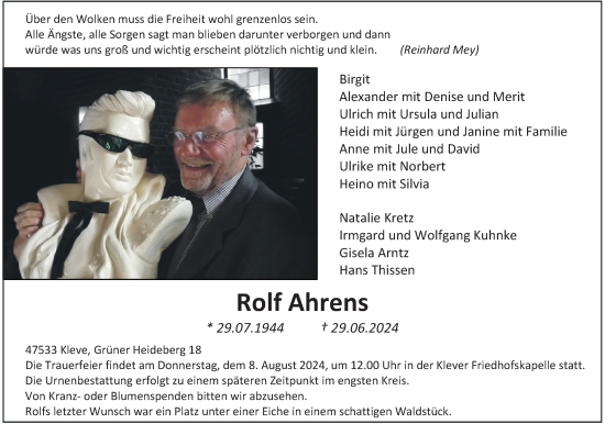 Traueranzeige von Rolf Ahrens von Rheinische Post