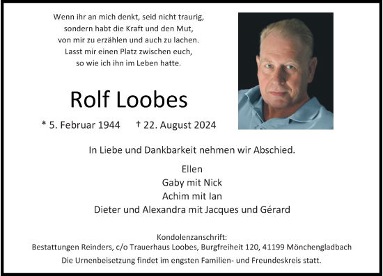 Traueranzeige von Rolf Loobes von Rheinische Post