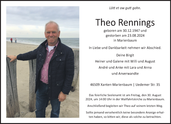 Traueranzeige von Theo Rennings von Rheinische Post