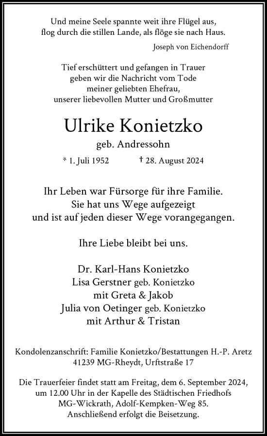 Traueranzeige von Ulrike Konietzko von Rheinische Post