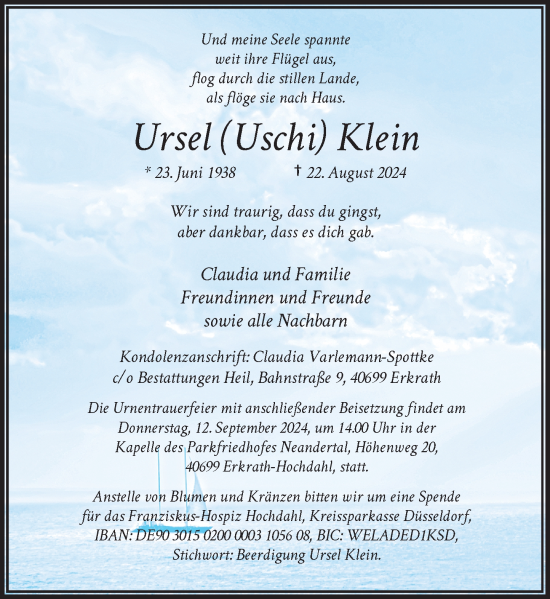 Traueranzeige von Ursel  Klein von Rheinische Post