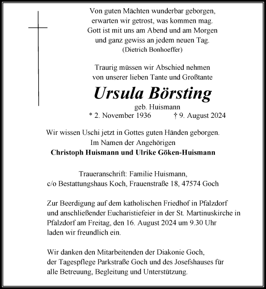 Traueranzeige von Ursula Börsting von Rheinische Post