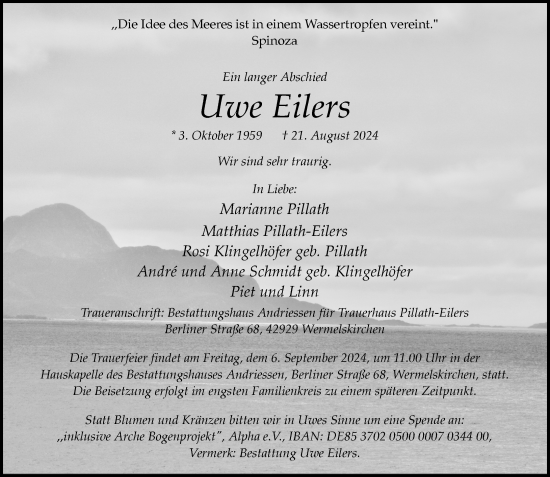 Traueranzeige von Uwe Eilers von Rheinische Post