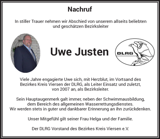 Traueranzeige von Uwe Justen von Rheinische Post